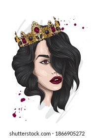 Beautiful girl in the crown. Vector illustration for a postcard or poster, print on clothes.