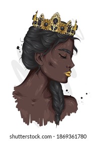 Beautiful girl in the crown. Vector illustration for a postcard or poster, print on clothes.