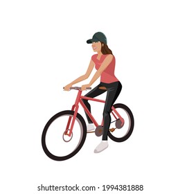 Beautiful girl cyclist Wear a cycling suit Standing with a road bike.Vector illustration isolated on white background.Eco transport.Cute design for t shirt print, icon, logo, label, patch or sticker.