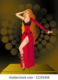 Beautiful girl, the dancer in a red dress. Vector