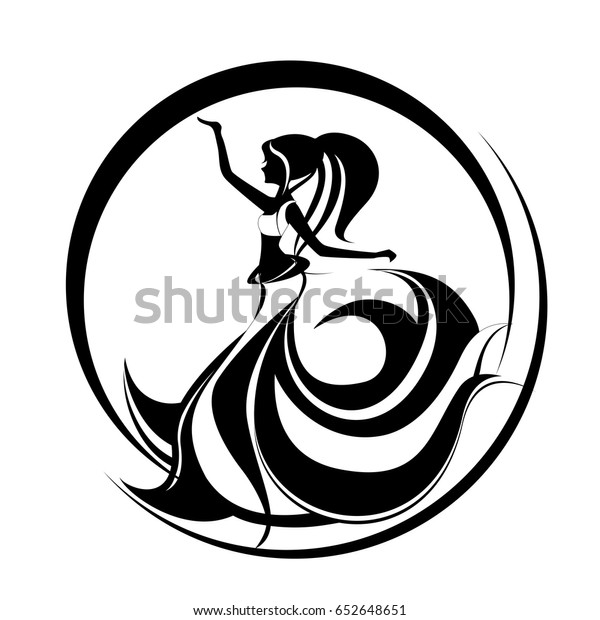 ベリーダンスを踊る美しい女の子 オリエンタルダンスのロゴ 長毛の女性ダンスの抽象的なイラストは エキゾチックなダンスを見せる のベクター画像素材 ロイヤリティフリー