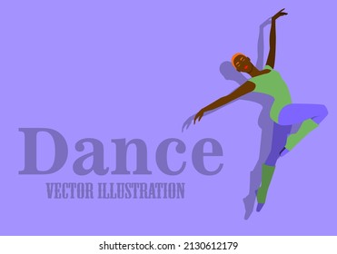 A beautiful girl is dancing and jumping. Dance sport. Ballet. Vector flat illustration.