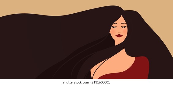 beautiful girl with dark hair, banner, women's day on a brown background