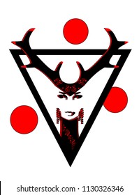 Beautiful girl with deer's horns in triangle, vector illustration 