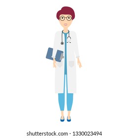 Beautiful girl doctor in a medical coat. Vector illustration