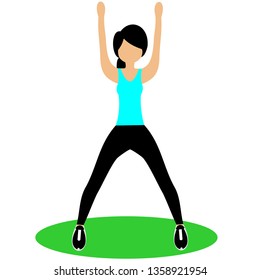 Beautiful girl doing exercises in the gym. Fit young woman doing exercises  for body warming. Full of color flat vector illustration. 