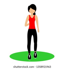 Beautiful girl doing exercises in the gym. Fit young woman doing exercises  for body warming. Full of color flat vector illustration. 