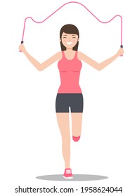 beautiful girl doing exercises with jumping rope on white background