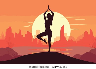 beautiful girl doing yoga illustration, international yoga day, yoga day banner, yoga day background