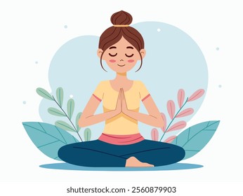 Beautiful girl doing yoga illustration, international yoga day, yoga day banner, yoga day background.