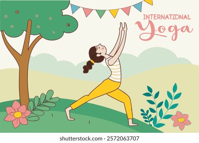 Beautiful girl doing yoga illustration.