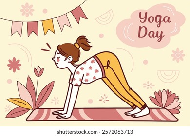 Beautiful girl doing yoga illustration.