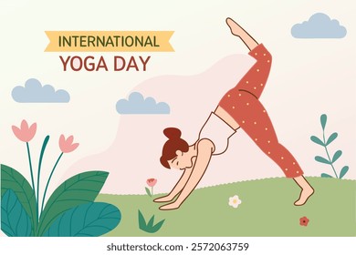 Beautiful girl doing yoga illustration.