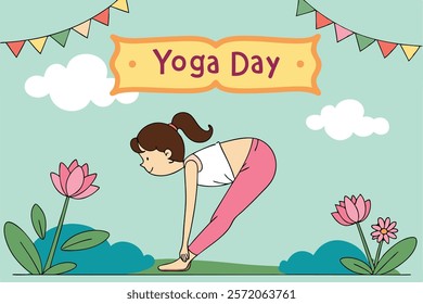 Beautiful girl doing yoga illustration.