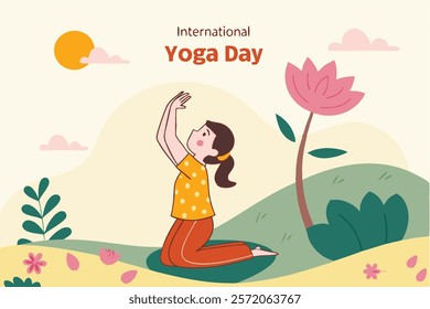 Beautiful girl doing yoga illustration.