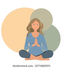 Beautiful girl doing yoga and meditating illustration, international yoga day, banner, background. Vector