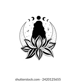 Beautiful girl doing yoga vector illustration. lotus yoga silhouette
