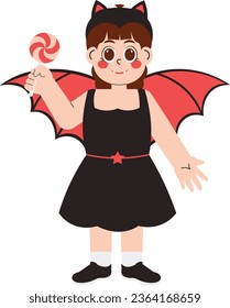 Beautiful Girl in Dracula Halloween Costume Illustration