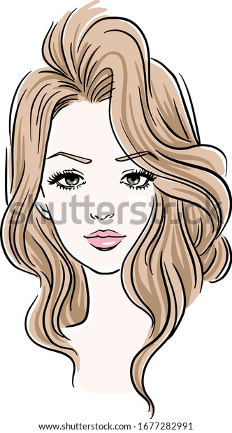 Beautiful Girl Drawing Big Wave Hairstyle Stock Vector Royalty Free