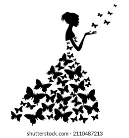 Beautiful girl in a dress with butterflies. Girl with butterflies. Art