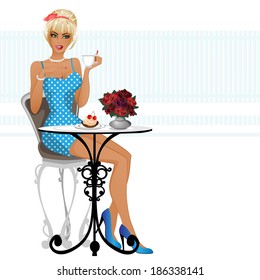 beautiful girl drinking tea