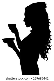 Beautiful Girl Drinking Tea or Coffee, vector 