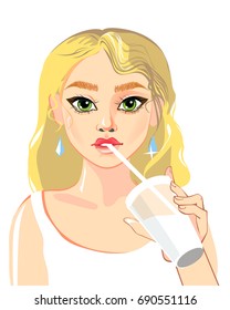 Beautiful girl drinking. Vector illustration