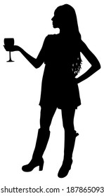 Beautiful girl drinking wine, vector 