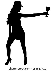 Beautiful girl drinking wine, vector 
