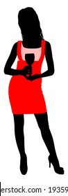 Beautiful girl drinking wine, vector 