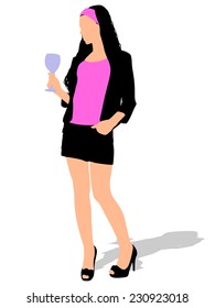 Beautiful girl drinking wine, vector 