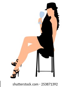 Beautiful girl drinking wine, vector 