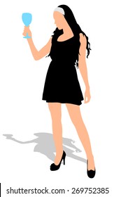 Beautiful girl drinking wine, vector