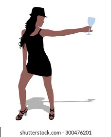 Beautiful girl drinking wine, vector 