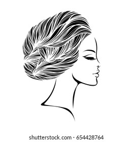 Beautiful girl with elegant hairstyle isolated on white background.Vector icon.