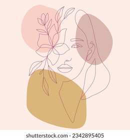 Beautiful girl face. Attractive young woman portrait female beauty concept. Line drawing. Multicolor vector illustration