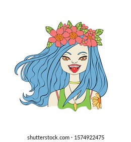 Beautiful girl. Face. Cartoon people. Isolated vector object on white background.