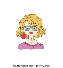 Beautiful girl. Face. Cartoon people. Isolated vector object on white background.