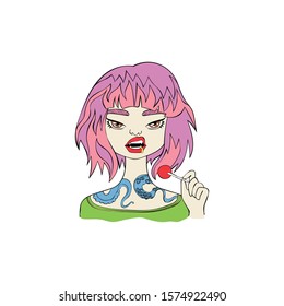 Beautiful girl. Face. Cartoon people. Isolated vector object on white background.