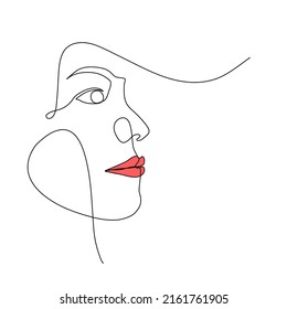 Beautiful girl face. Continuous one line drawing. Modern continuous line art woman portrait. Contemporary portrait. minimalist contour. Fashion concept. Black and white vector illustration