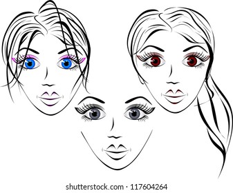 beautiful girl in the face. design elements colorful illustration.