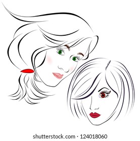 beautiful girl in the face. design elements colorful illustration.