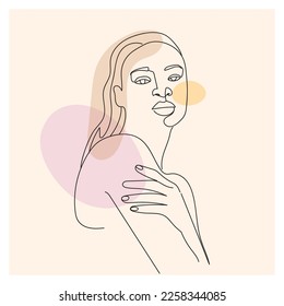 Beautiful girl face hand drawing vector illustration. Attractive young woman portrait beauty concept. Continuous line drawing.