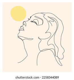 Beautiful girl face hand drawing vector illustration. Attractive young woman portrait beauty concept. Continuous line drawing.