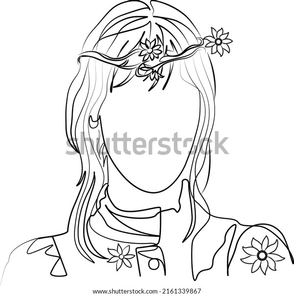 Beautiful Girl Face Line Art Illustration Stock Vector Royalty Free