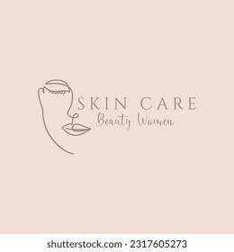beautiful girl face logo for beauty care cosmetic salon and spa hand drawn one continuous line vector illustration design