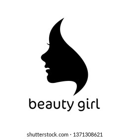 Beautiful girl face logo in isolated black white - clip art vector