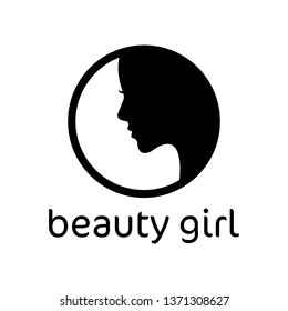 Beautiful girl face logo in isolated black white - clip art vector