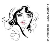 Beautiful girl face makep fashion illustration. Young woman model head watercolor drawing sketch portrait for print card background, art poster, fabric. Style and beauty design.