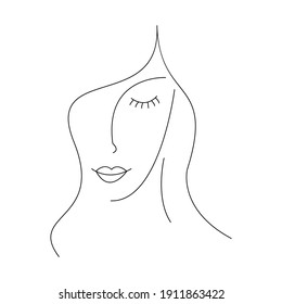 Beautiful girl face. Modern continuous line art woman portrait. Face line art. Face drawing. Contemporary portrait. minimalist contour. Black and white Vector illustration.